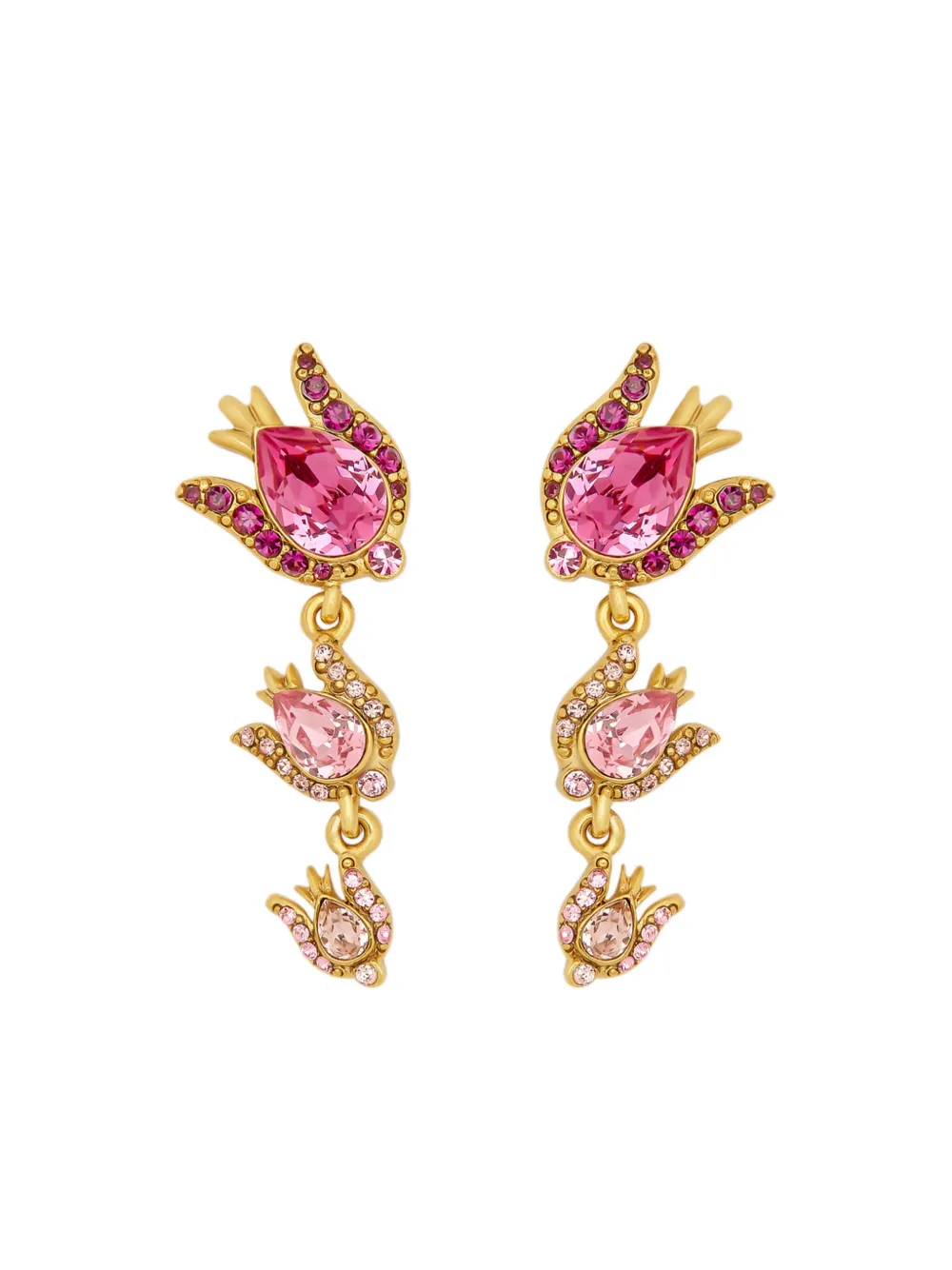 Oscar de la Renta クリスタル ローズ ドロップピアス - ゴールドトーン Oscar de la Renta クリスタル ローズ ドロップピアス - ゴールドトーン