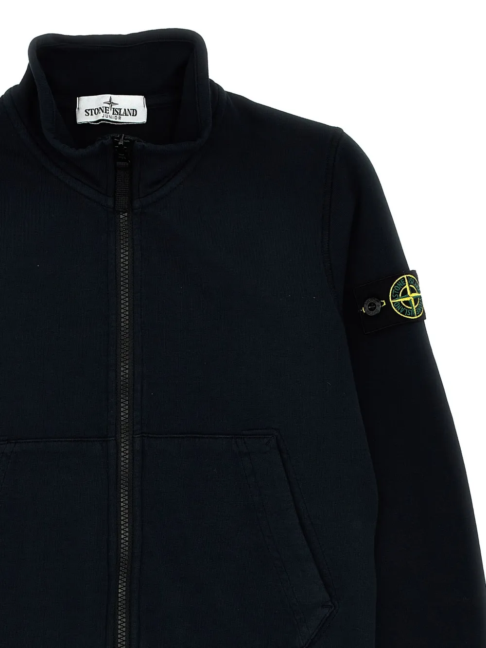 Stone Island Junior Sweater met Compass-logopatch en rits Blauw