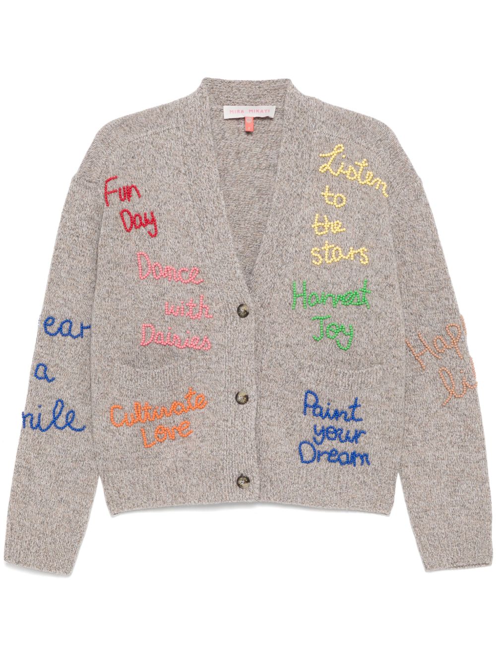 Mira Mikati Beaded Embroidered Word Cardigan In Gray