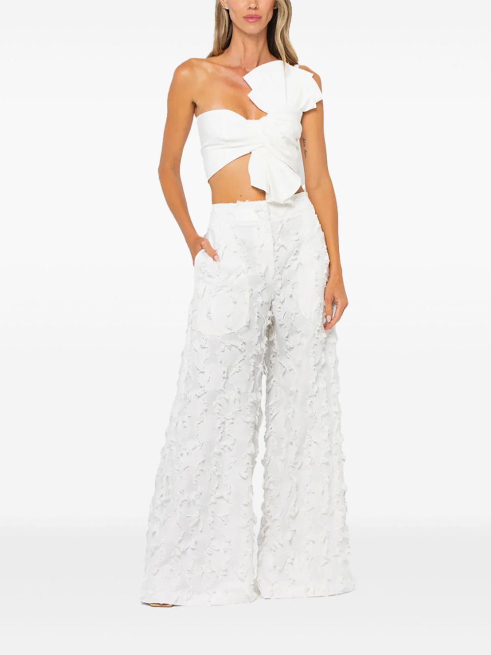 JBQ ruffle appliqué flared trousers - Wit