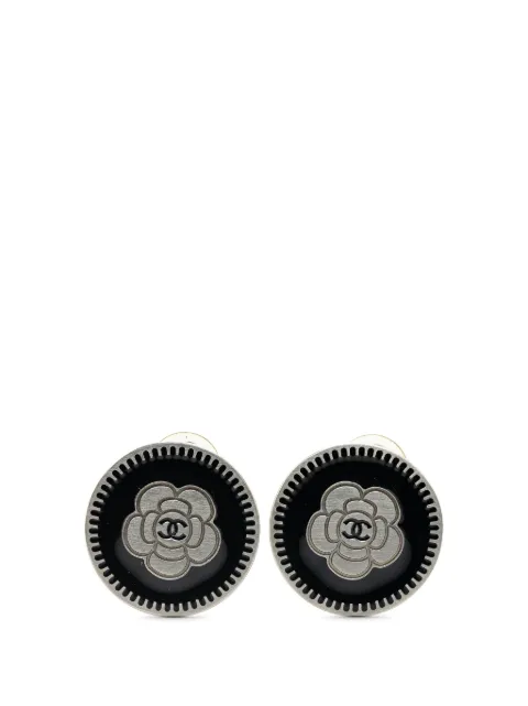 CHANEL Pre-Owned 2006 Silver Plated Enamel CC Camellia Clip On Earrings costume earrings