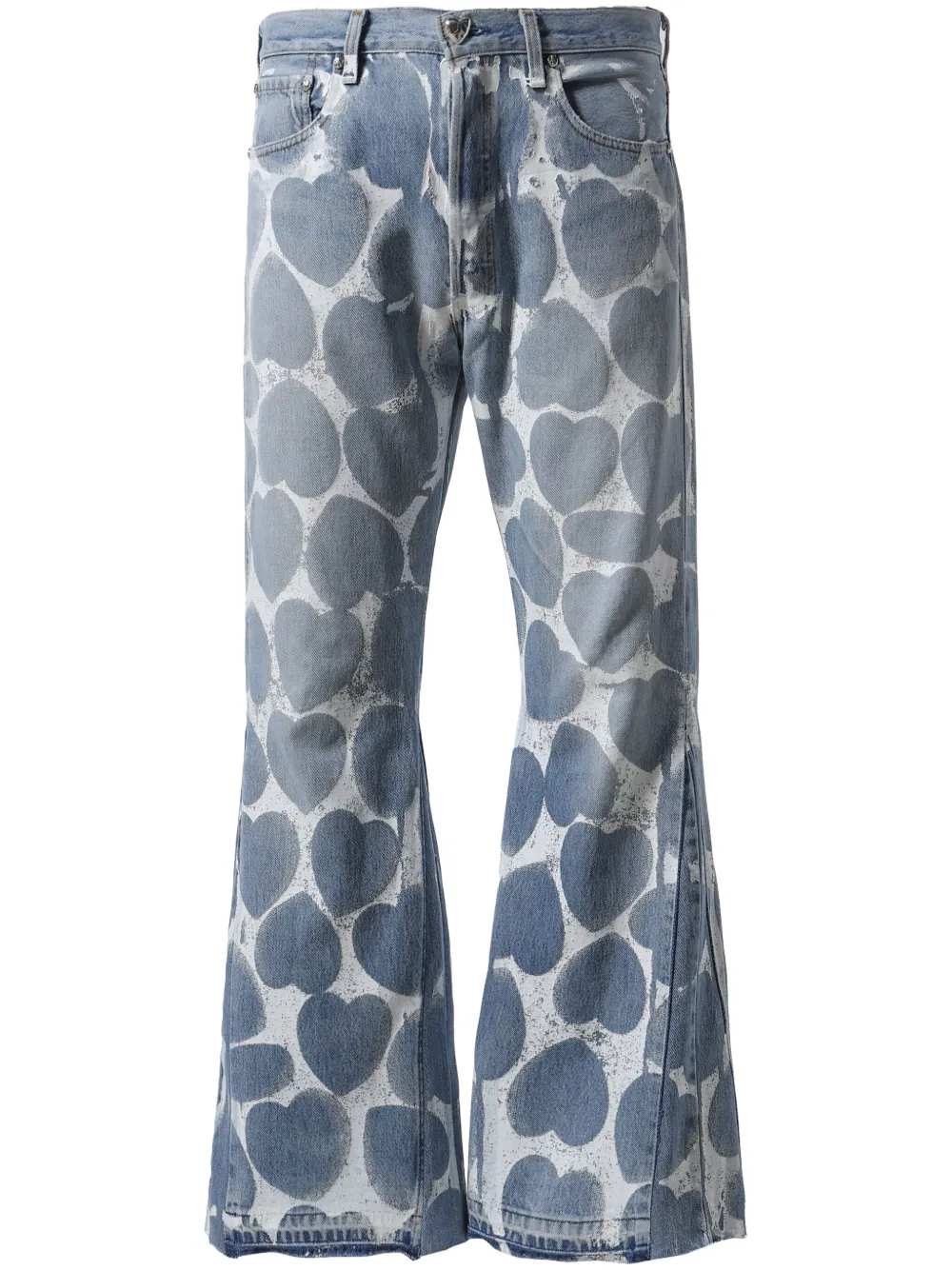 heart-print bootcut jeans