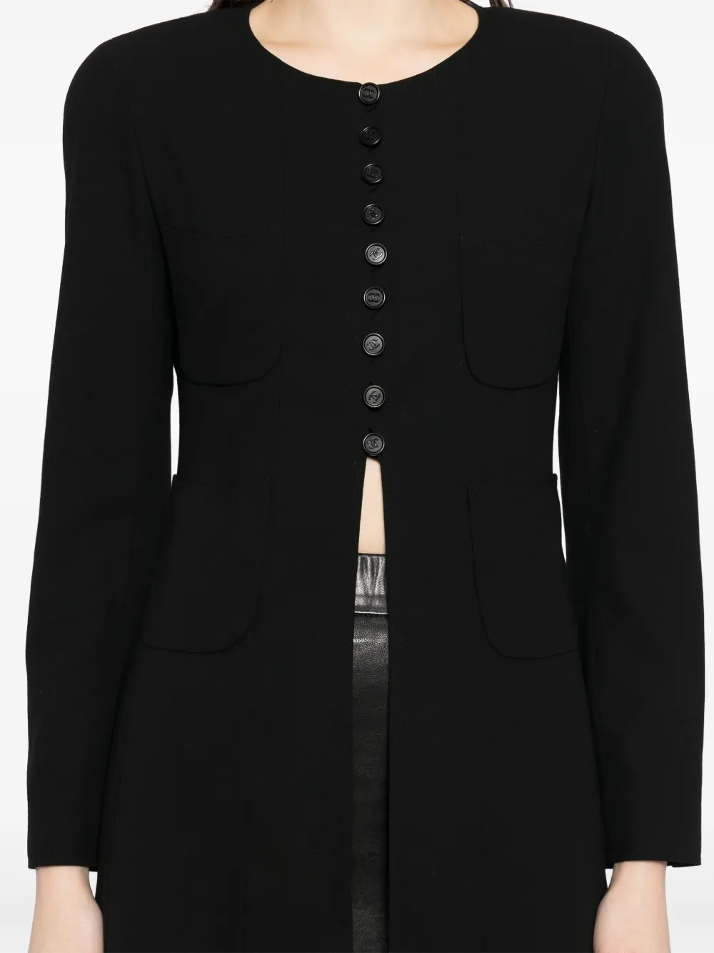 Pre-owned Chanel 1997 Collarless Coat In Black