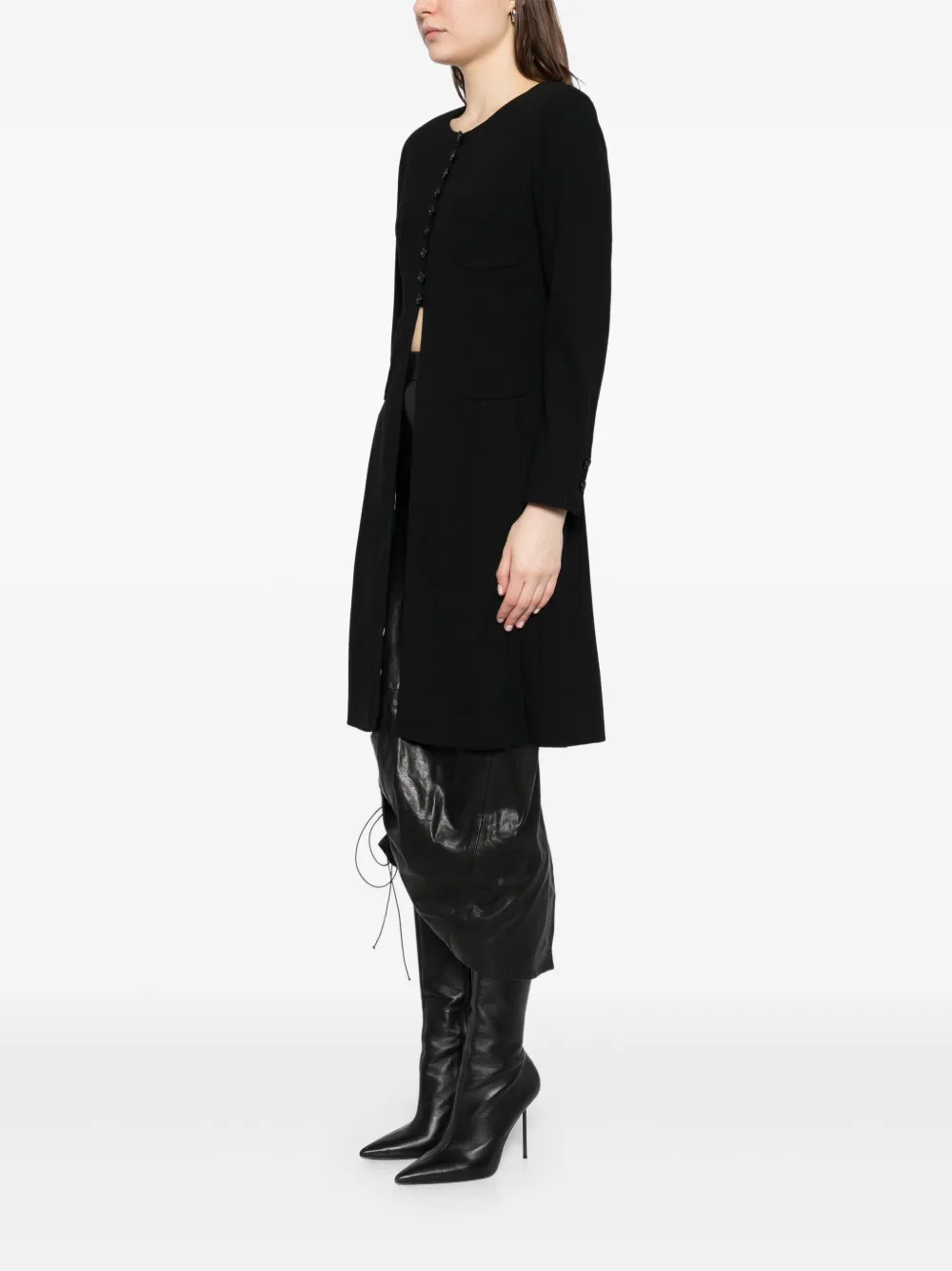 Pre-owned Chanel 1997 Collarless Coat In Black