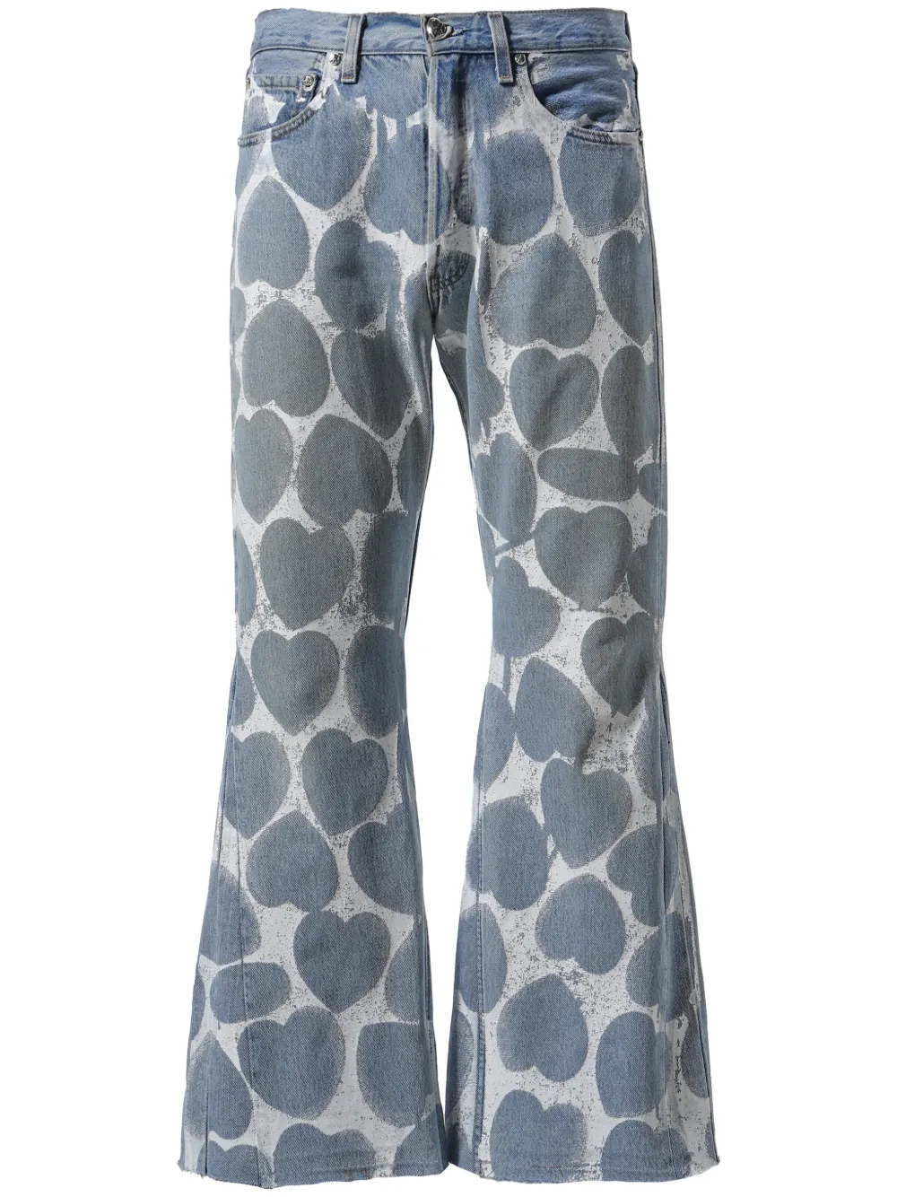 heart-print bootcut jeans