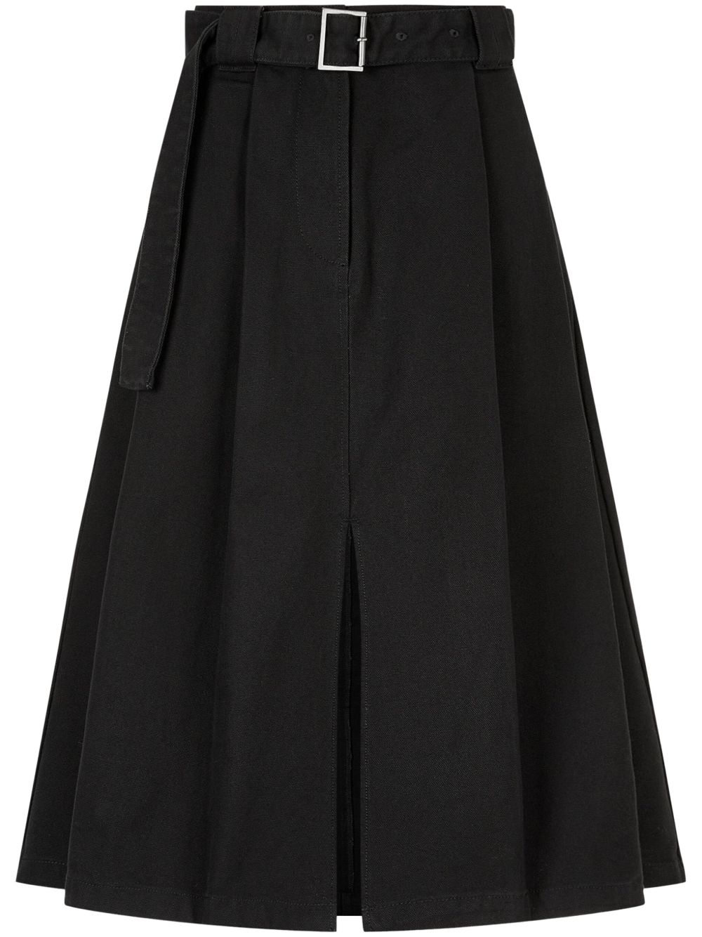 belted two-tuck midi skirt