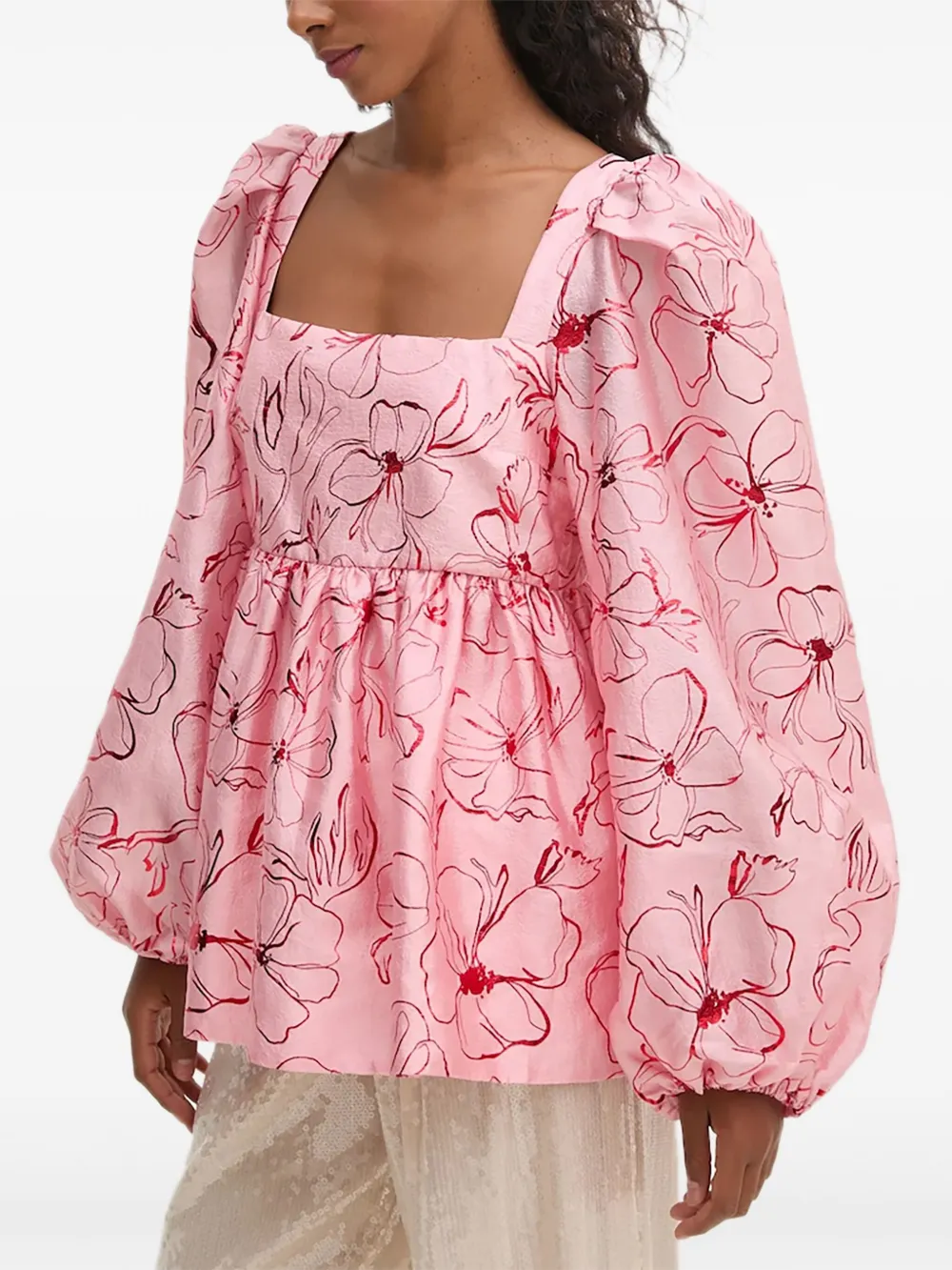 Stine Goya Balloon-sleeve Floral Top In Pink