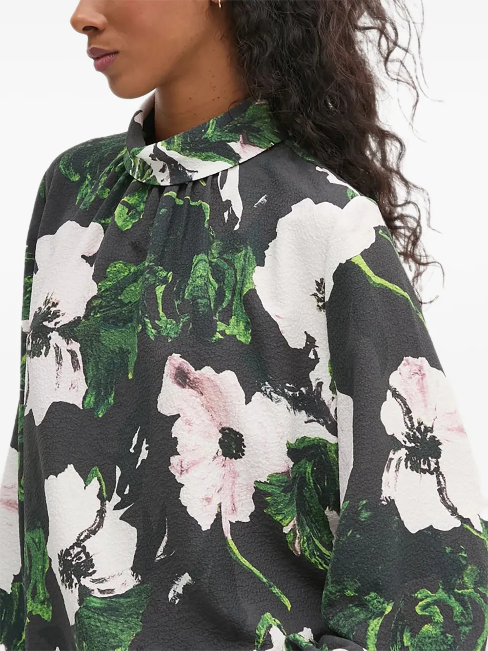 Stine Goya Floral-print Mock-neck Blouse In Green
