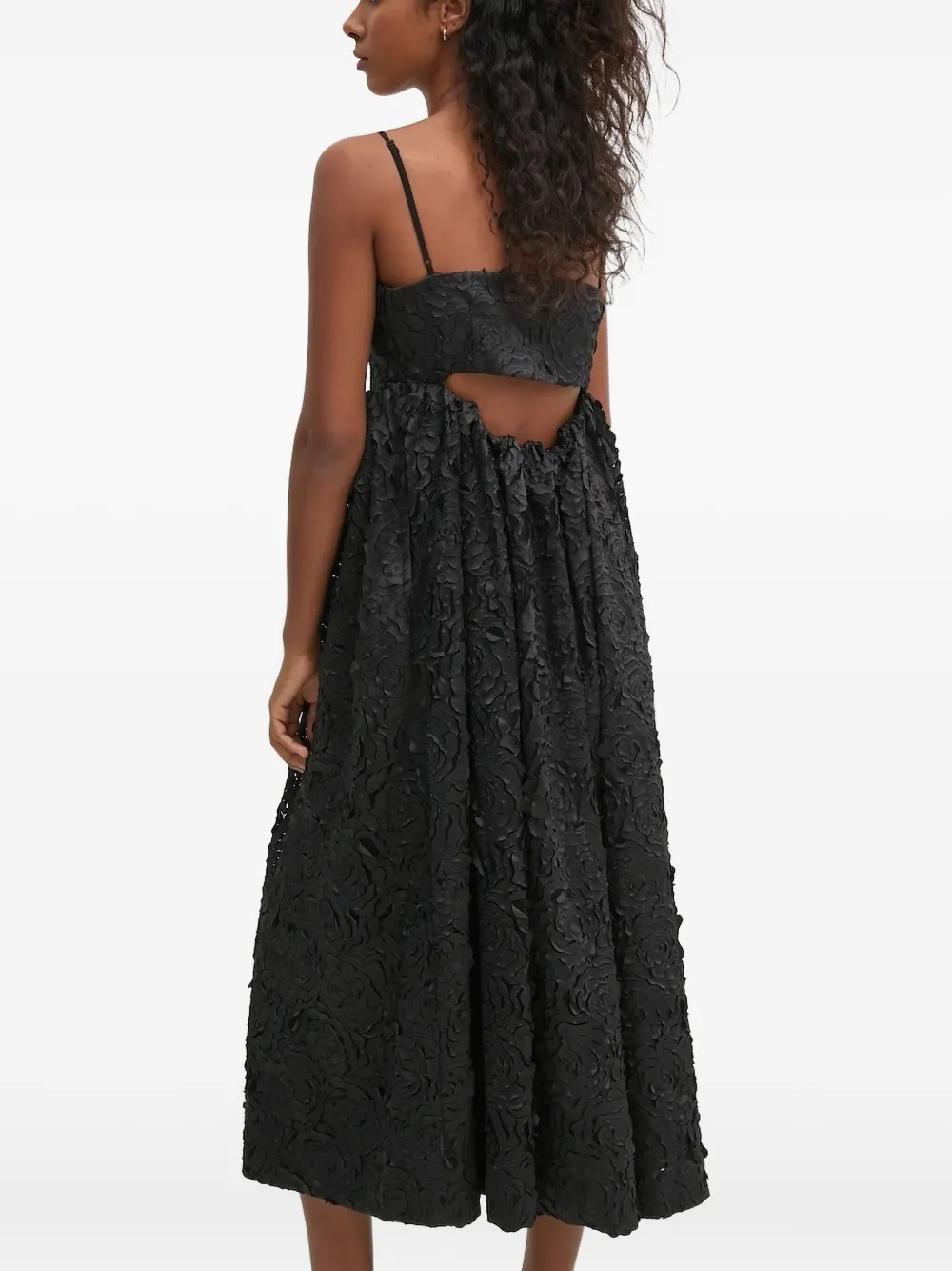 Stine Goya rose-embellished midi dress - Zwart