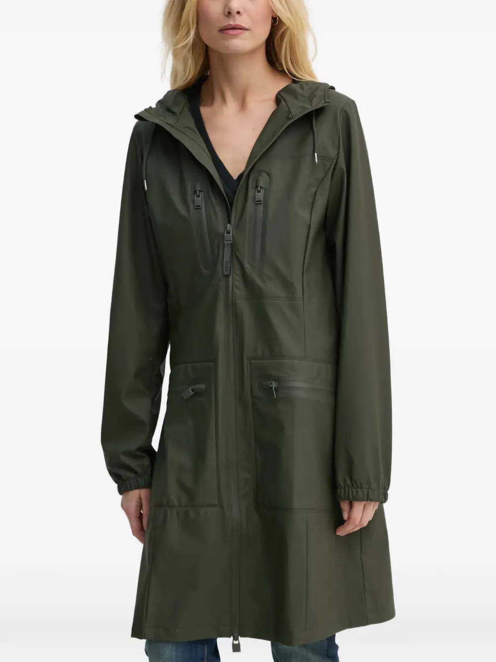 Rains Cargo Curve hooded zip-up parka - Verde
