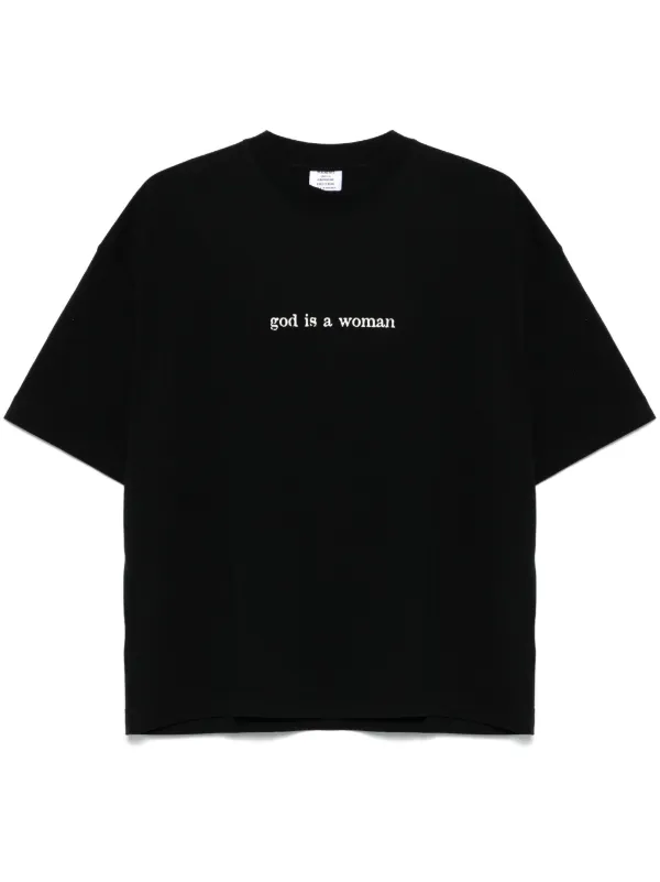 【VETEMENTS】ブラックGod Is A WomanクロップドボクシーTシャツ VETEMENTSのブラック God Is A Woman クロップド ボクシー T
