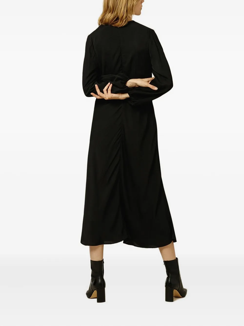 Ivy & Oak V-neck Balloon-sleeve Midi Dress In Black