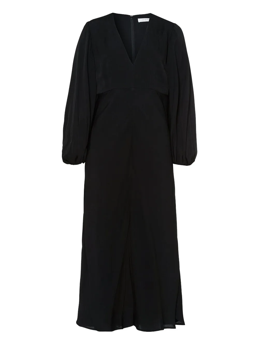 Ivy & Oak V-neck Balloon-sleeve Midi Dress In Black