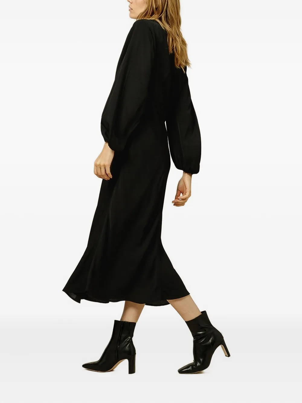 IVY OAK Midi-jurk met V-hals en ballonmouwen - Zwart