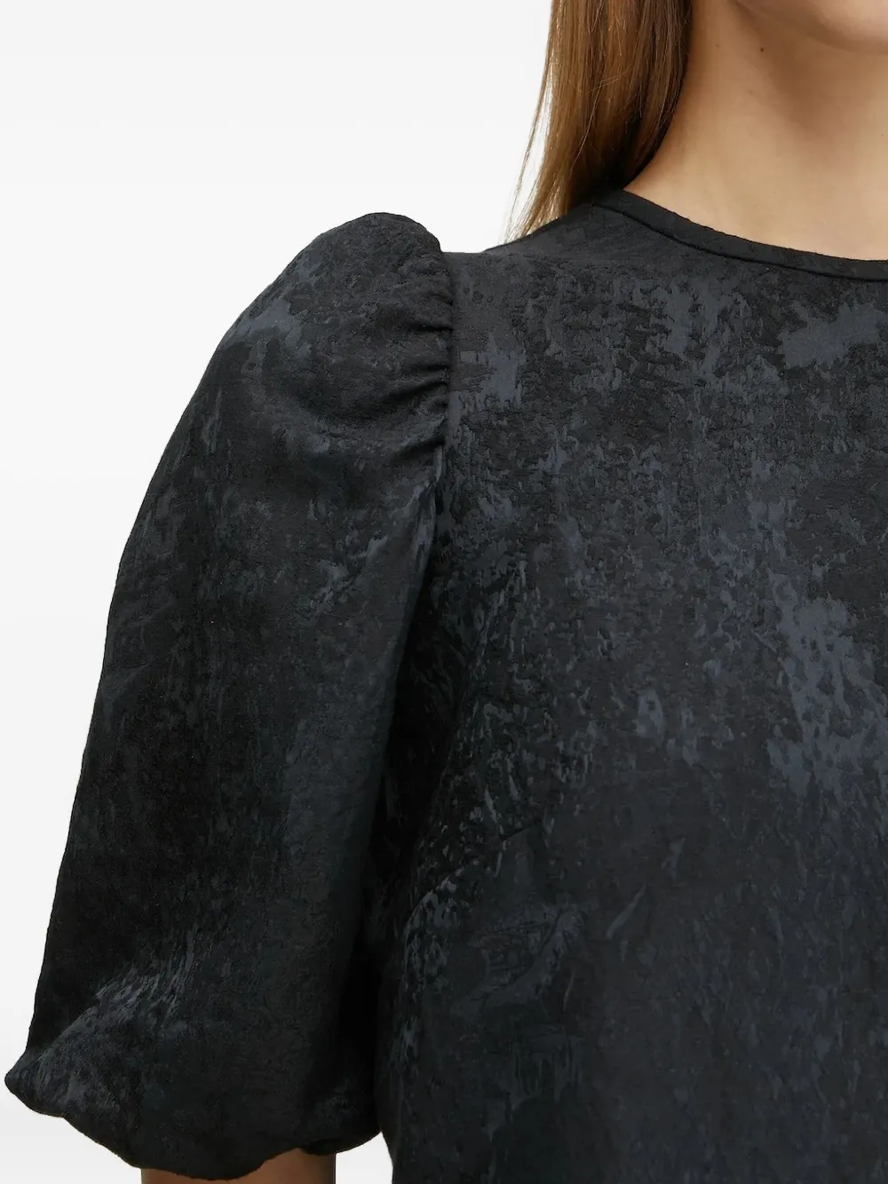 Ivy & Oak Puff-sleeve Textured Blouse In Black