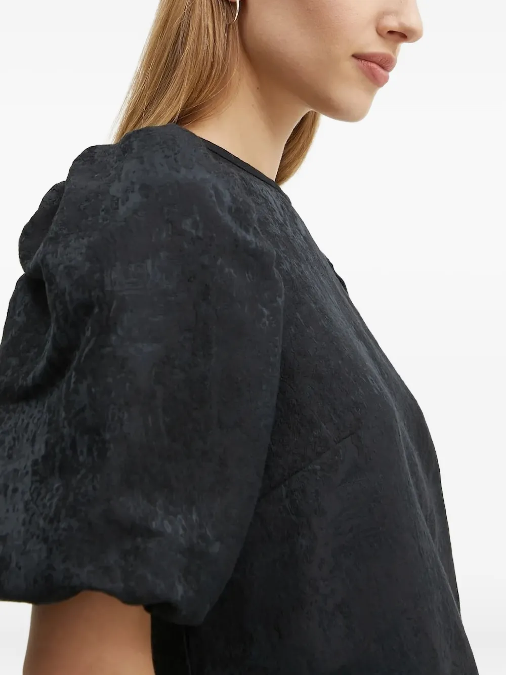 Ivy & Oak Puff-sleeve Textured Blouse In Black
