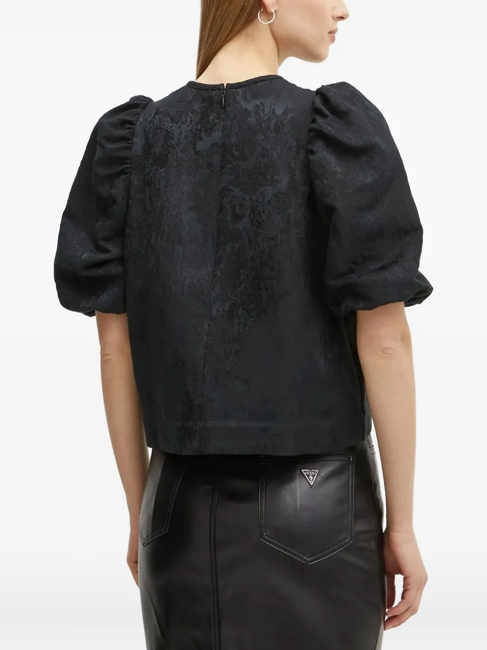 Ivy & Oak Puff-sleeve Textured Blouse In Black