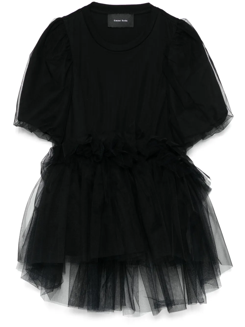 tulle overlay puff sleeve T-shirt