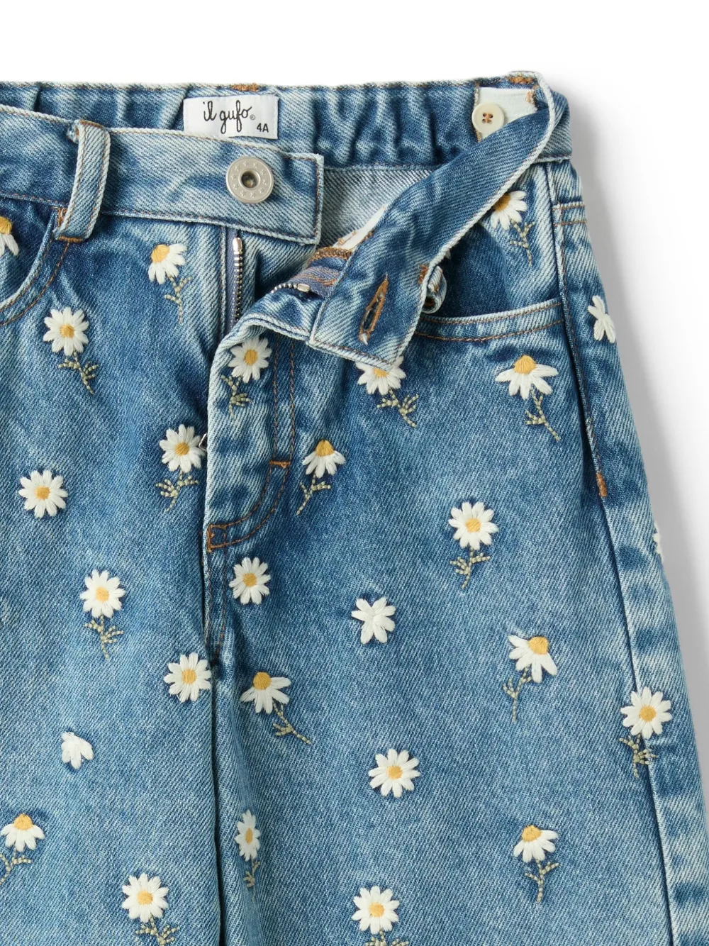 Il Gufo Jeans met geborduurde bloemen Blauw