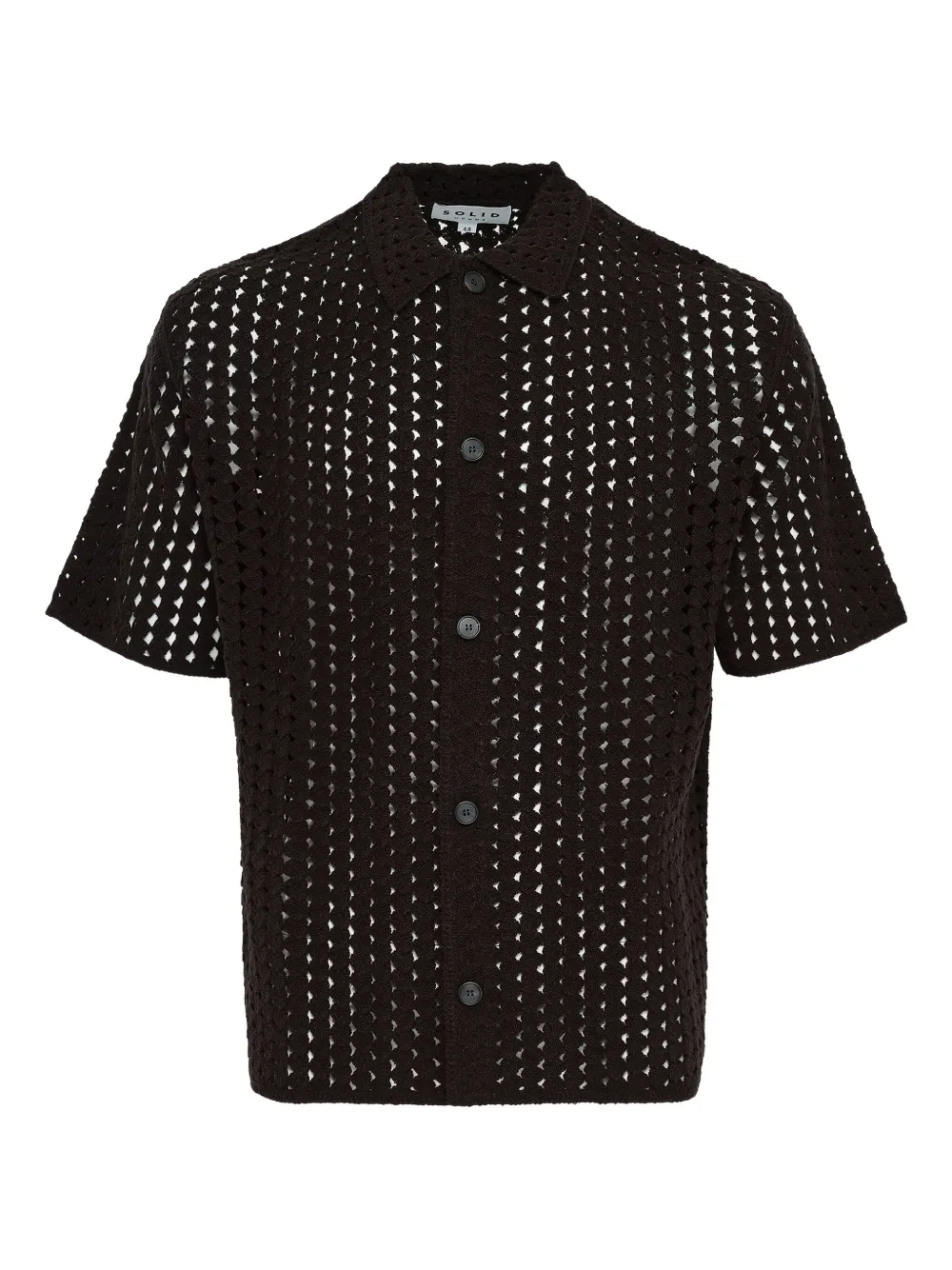 crochet-knit short-sleeve shirt