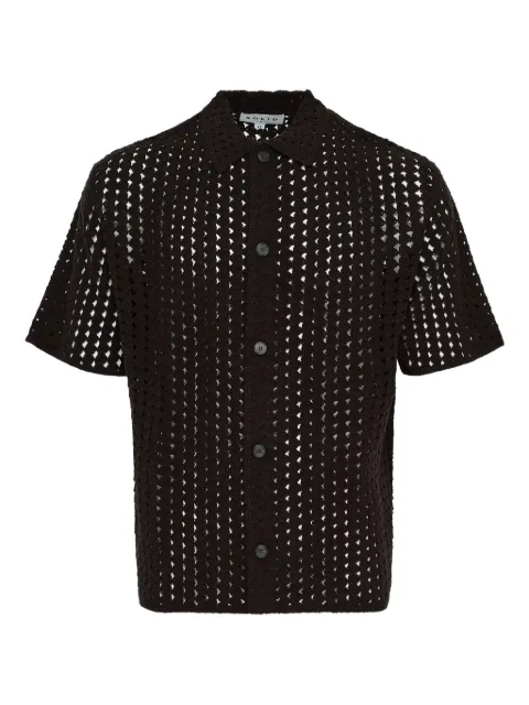 SOLID HOMME crochet-knit short-sleeve shirt