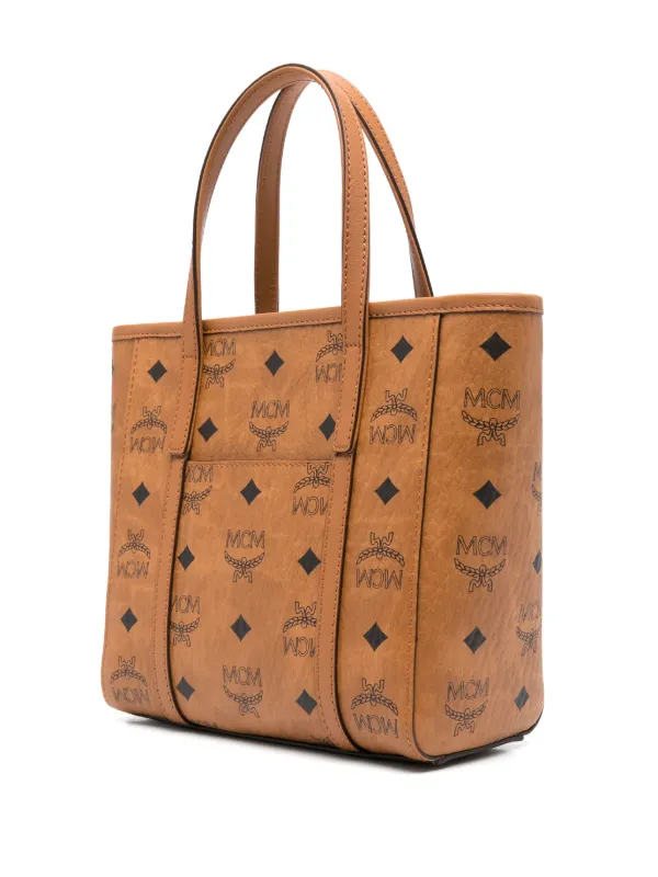MCM ロゴプリント ブラウンレザートートバック