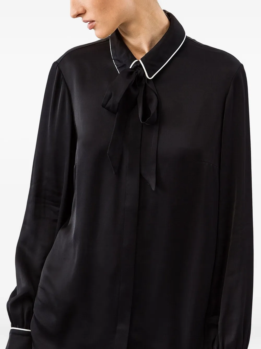 Ivy & Oak Contrast-piping Bow Blouse In Black