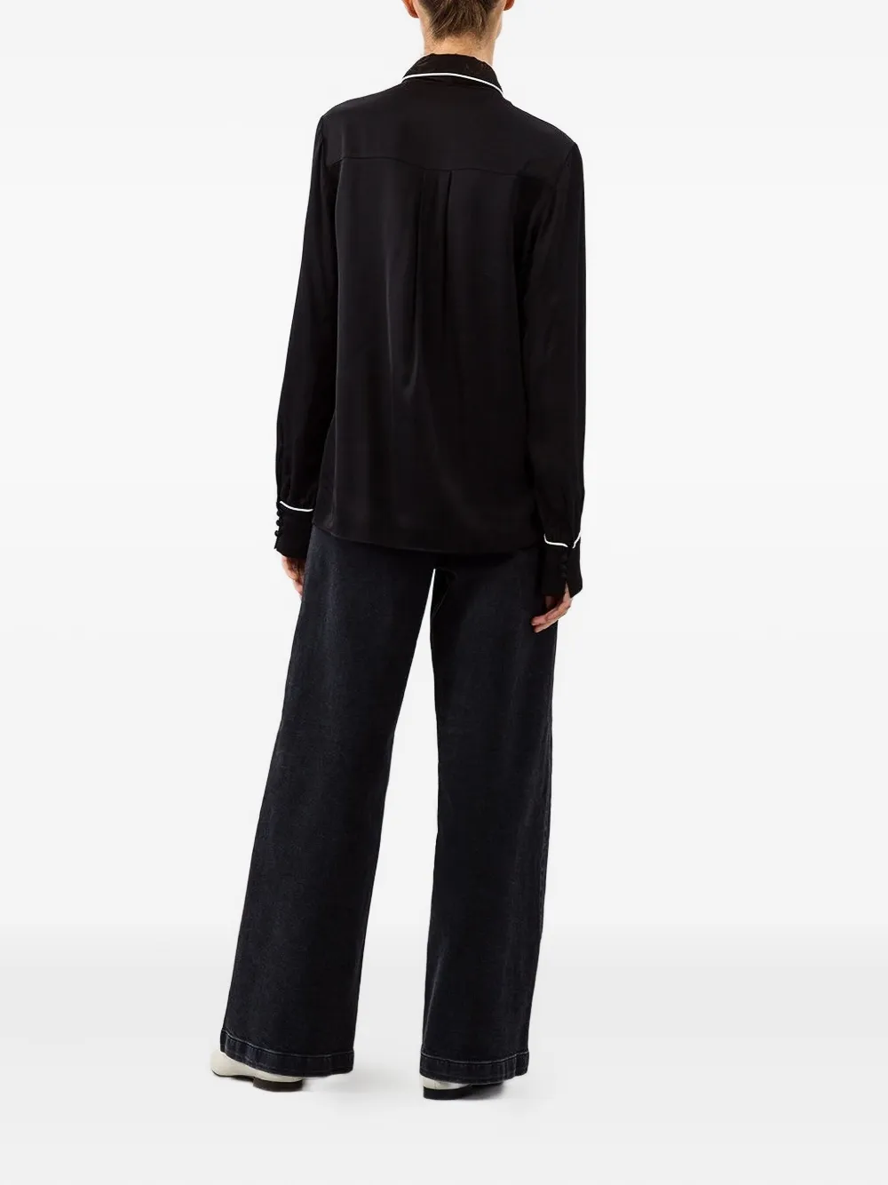 Ivy & Oak Contrast-piping Bow Blouse In Black