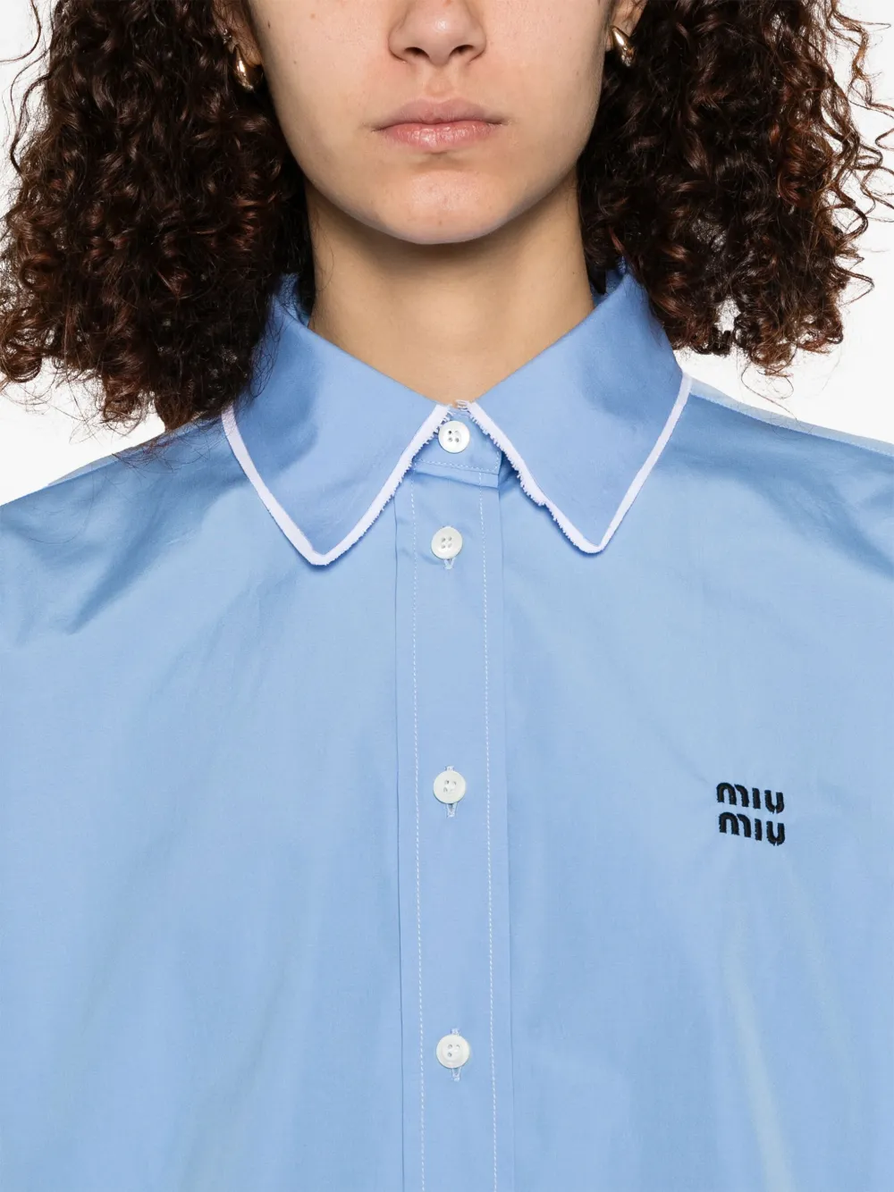 Miu Overhemd met geborduurd logo Blauw