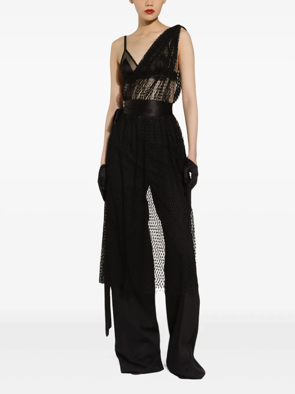 Dolce & Gabbana Asymmetrische midi-jurk met mesh Zwart