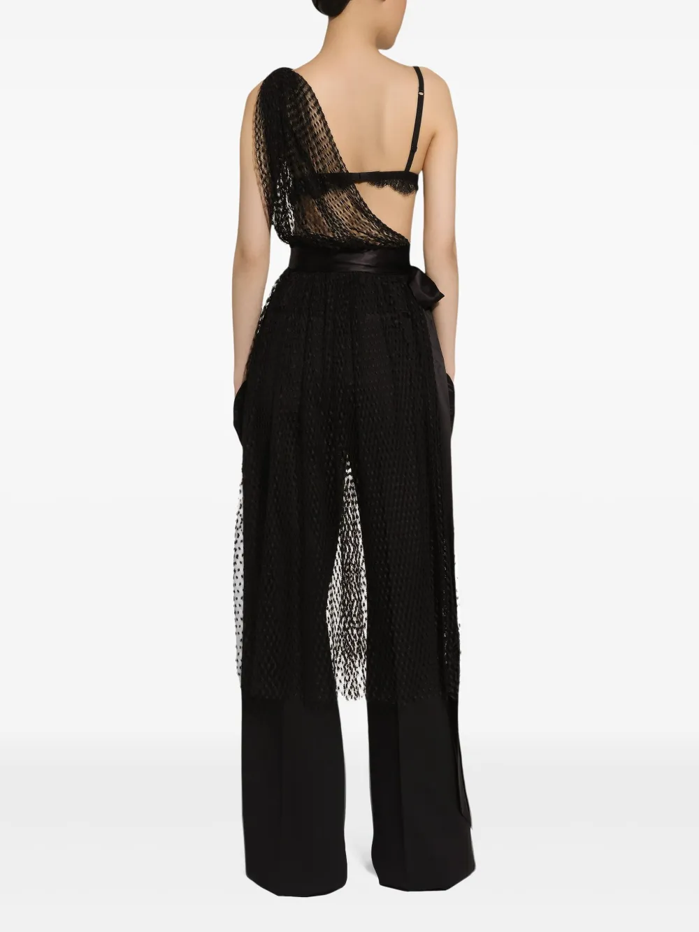 Dolce & Gabbana Asymmetrische midi-jurk met mesh Zwart
