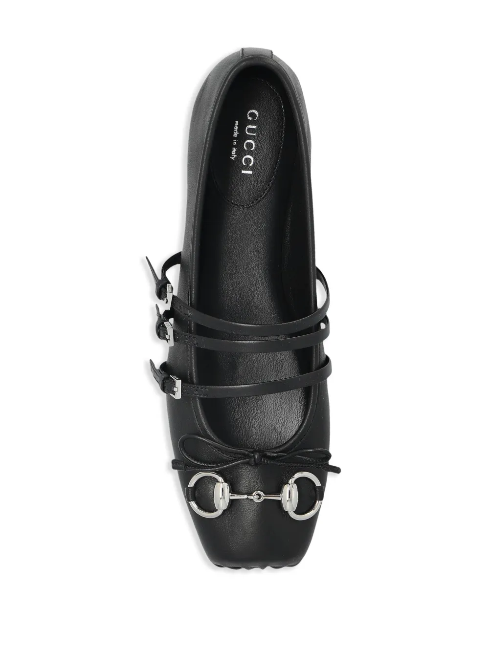 Gucci Leather Bow Detail Squared Toe Ballet Flats In Black