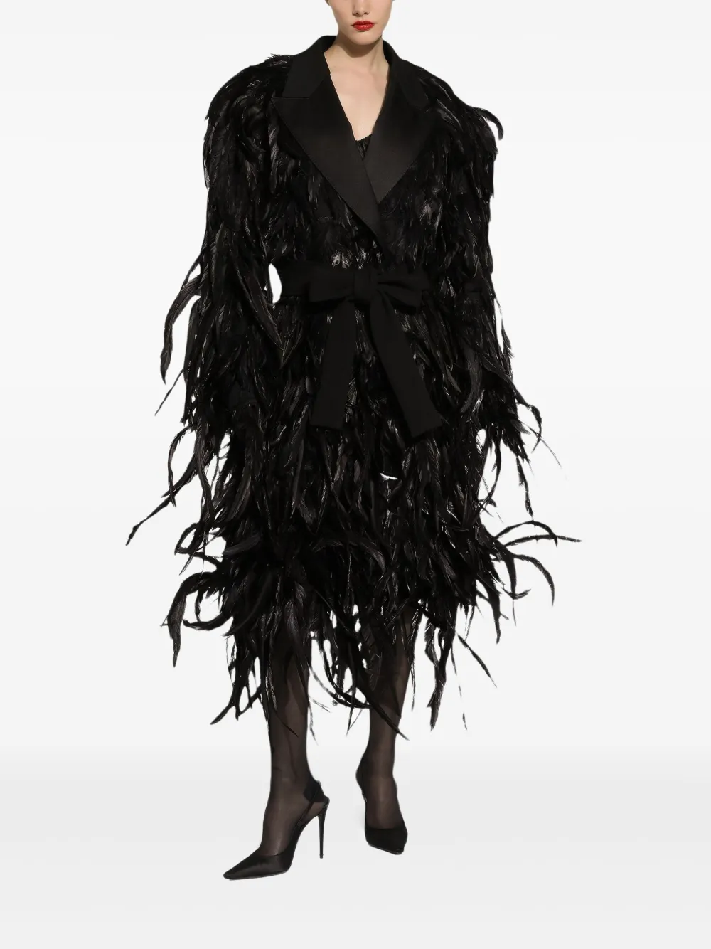 Dolce & Gabbana feather-embellished coat - Zwart