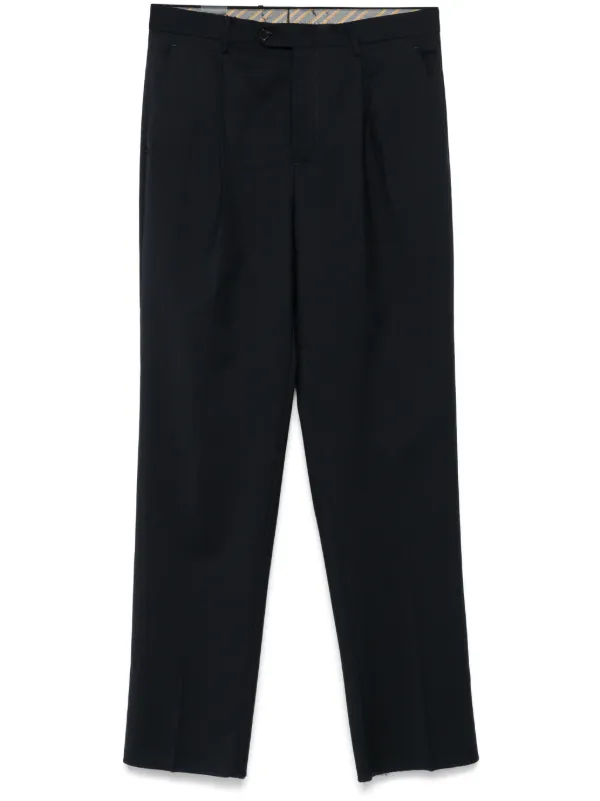 Etro Pleat-detailing Wool Trousers in Blue