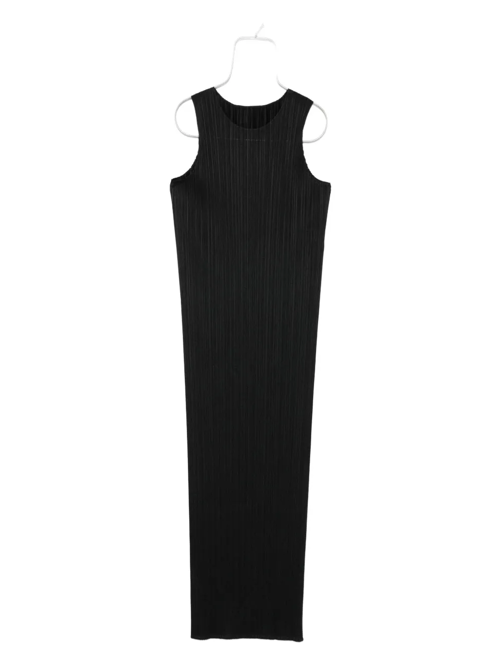 Pleats Please Issey Miyake pleated sleeveless midi dress Zwart
