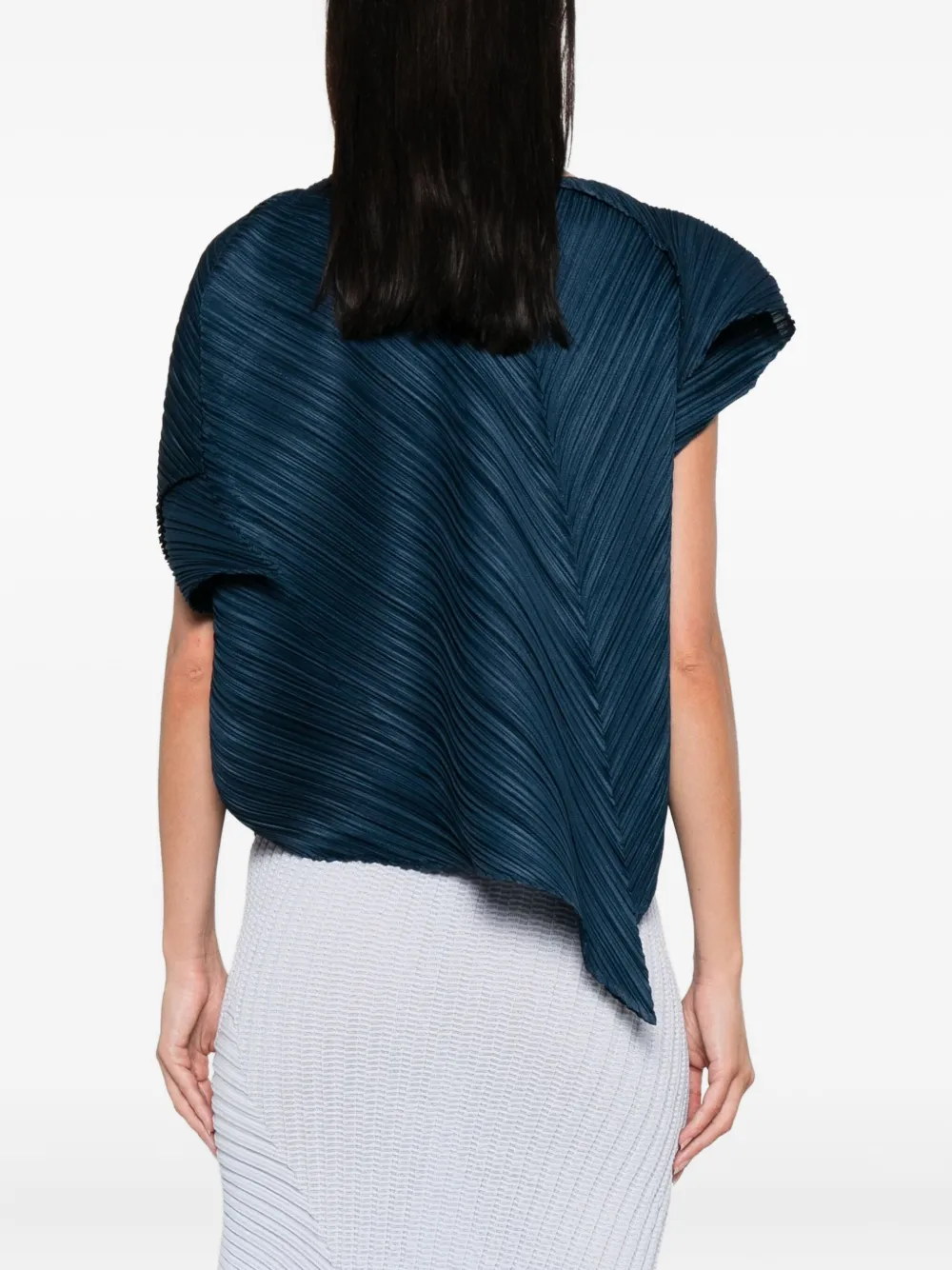 Pleats Please Issey Miyake Flare geplooide asymmetrische top Blauw