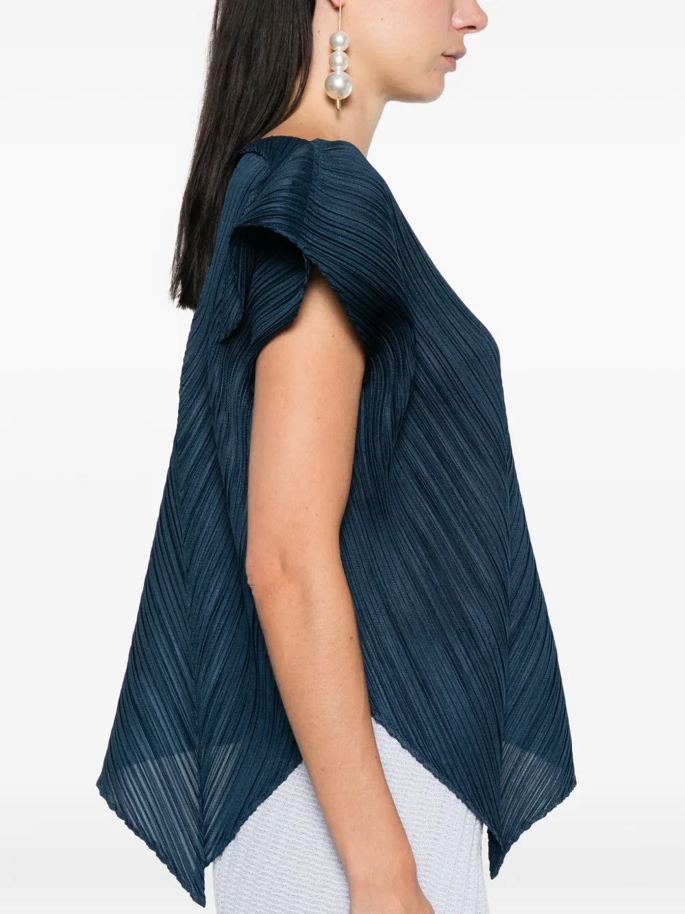 Pleats Please Issey Miyake Flare geplooide asymmetrische top Blauw