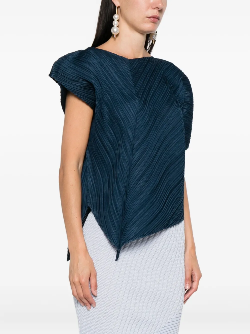 Pleats Please Issey Miyake Flare geplooide asymmetrische top Blauw