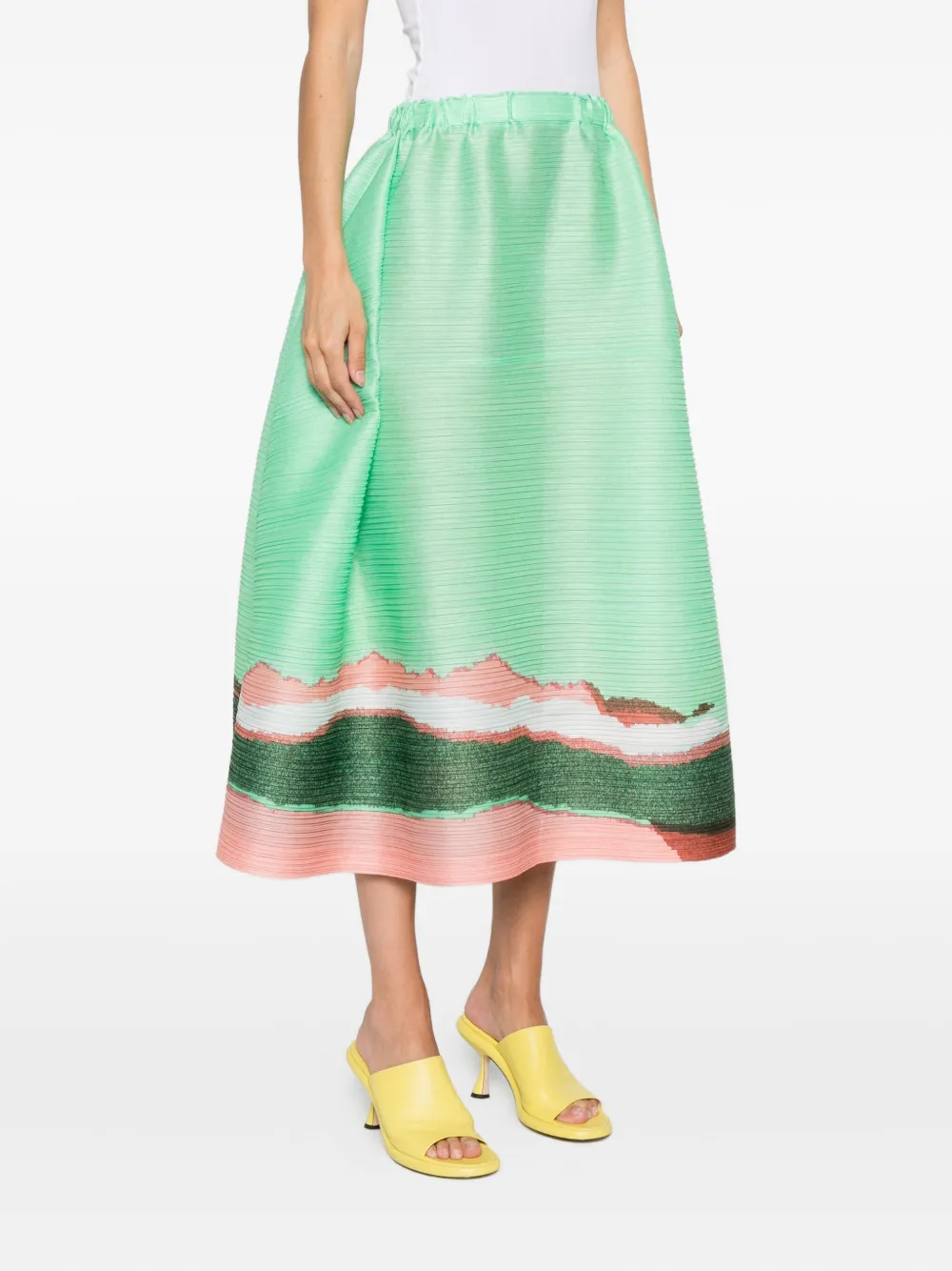 Pleats Please Issey Miyake Grainy Color printed midi skirt Groen