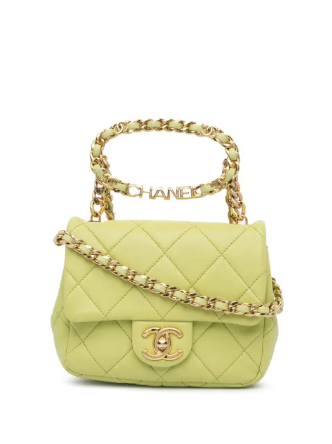 CHANEL Pre-Owned bolsa crossbody Mini Quilted Lambskin Oval Logo Chain Top Handle Flap 2021-2024