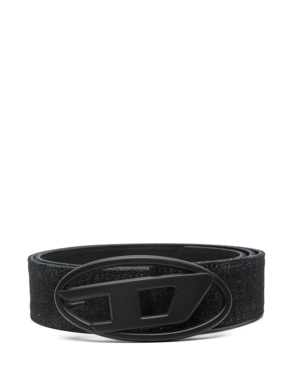 Diesel Oval D leren riem Zwart
