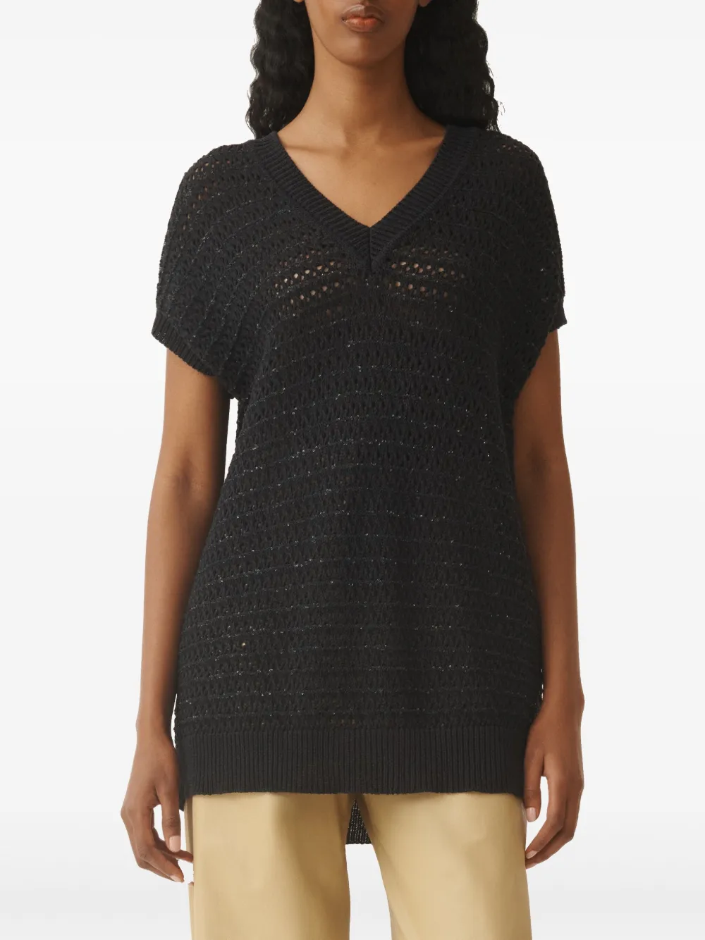 Fabiana Filippi Opengebreid T-shirt Zwart