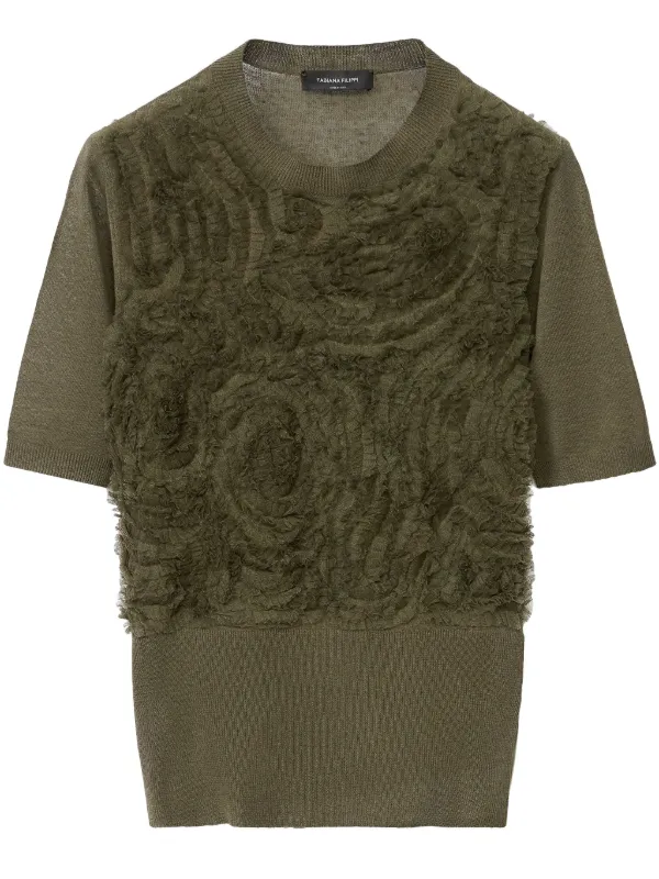 Tシャツ・カットソー FABIANA FILIPPI Woman T-Shirt Green MAD274F358H496 6154 Fabiana Filippi Outlet: v-neck t-shirt with diamond thread