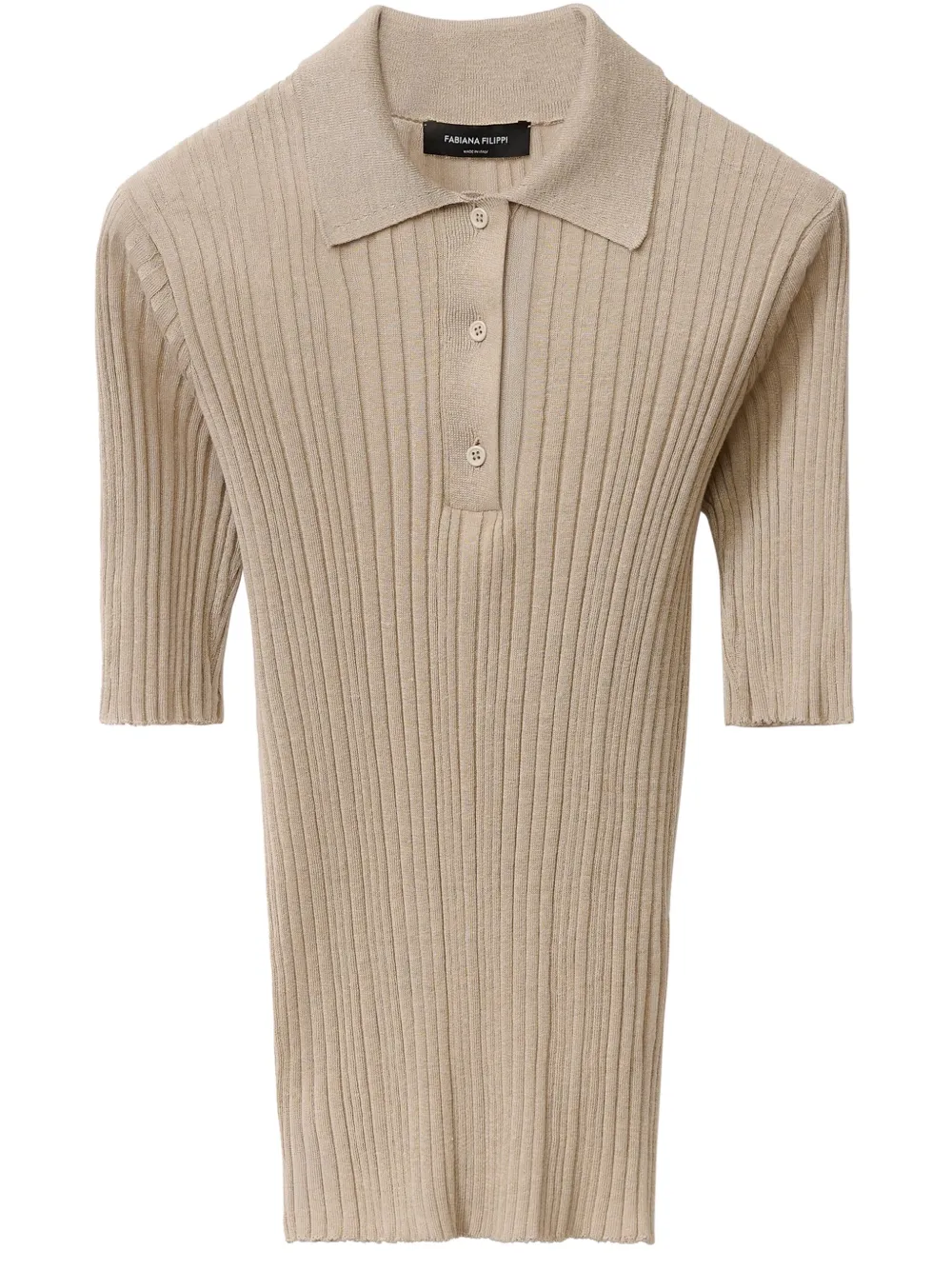 ribbed-knit polo top
