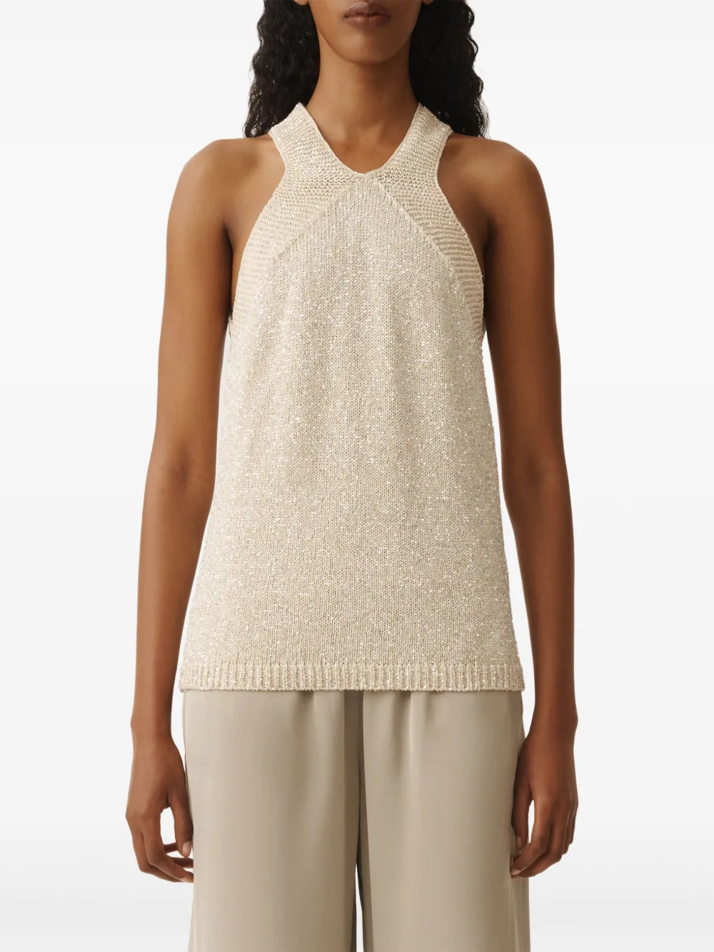 Fabiana Filippi Tanktop met pailletten Beige