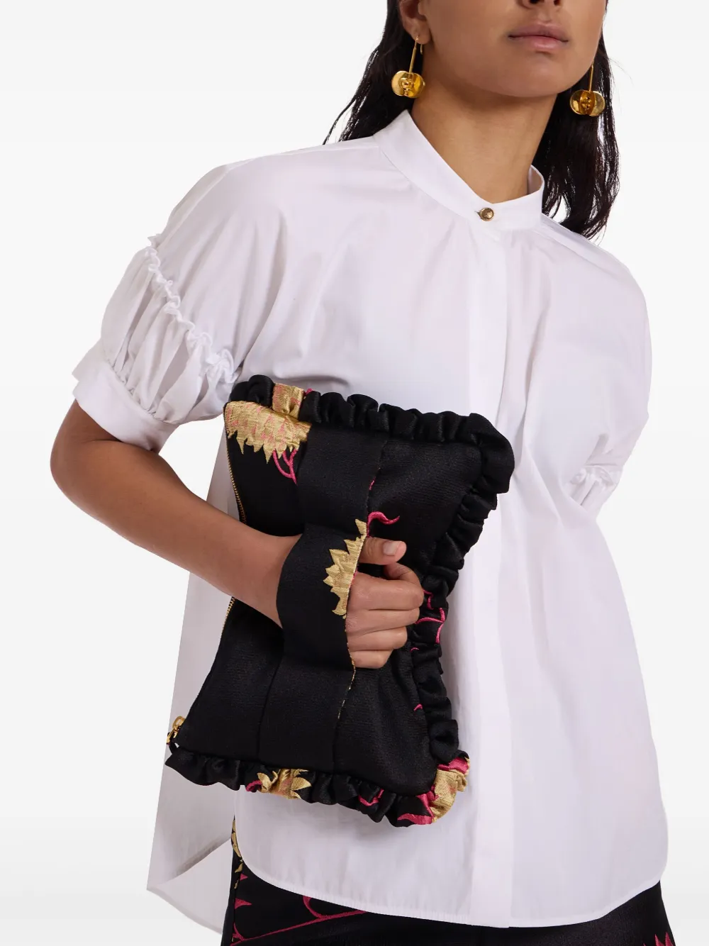 La DoubleJ Clutch met bloemenpatroon - Zwart