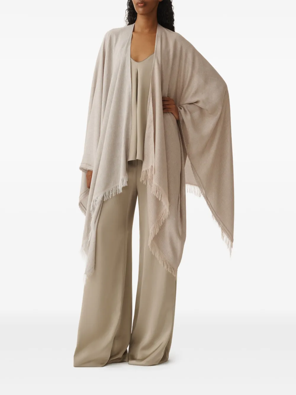 Fabiana Filippi Cape met franje afwerking - Beige