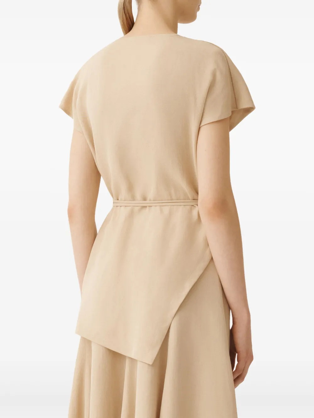Fabiana Filippi Silk And Fresh Wool Blouse With Belt In Neutrals