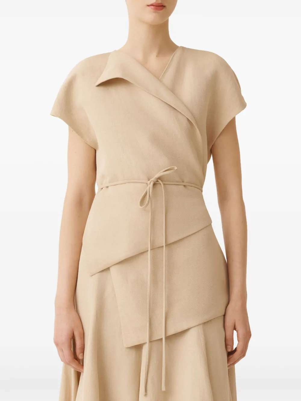 Fabiana Filippi Silk And Fresh Wool Blouse With Belt In Neutrals