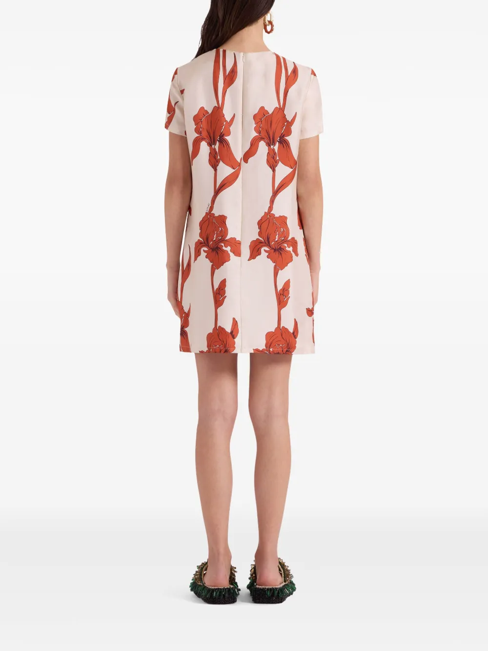 La Doublej Floral-print Silk-twill Mini Dress In Orange